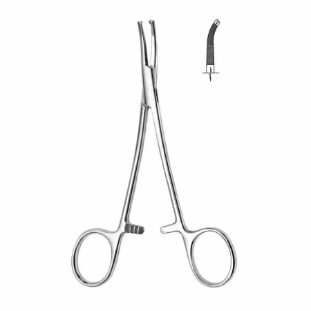 Зажим кровоостанавливающий 1х2 зубый зубчатый изогнутый Hilbro (№1 150 мм 14.0225.15)